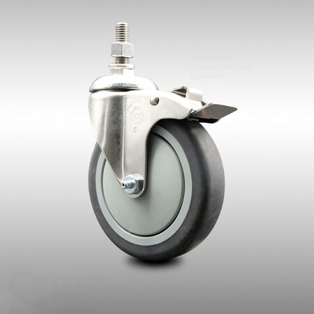 Service Caster 5 Inch 316SS Thermoplastic Rubber Swivel 12mm Stem Caster Total Lock Brake SCC-SS316TSTTL20S514-TPRB-M1215